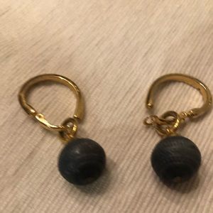 Gold hoop with patina ball bead earrings